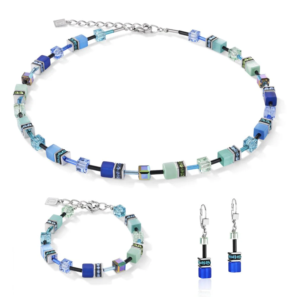Coeur De Lion Silver, Blue and Green Geocube® Earrings - Image 3