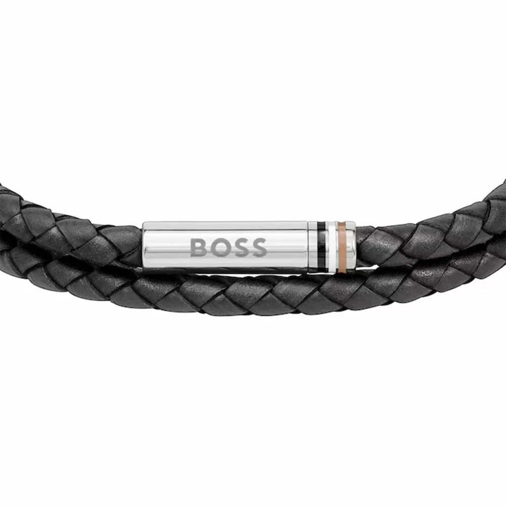 Boss Black Ares Mens Double Wrap Leather Bracelet - Image 3