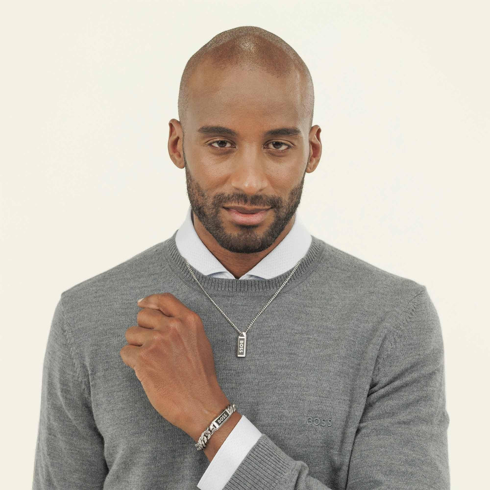 Boss Silver and Black Kassy Emblem Gents IP Pendant Bracelet - Image 3