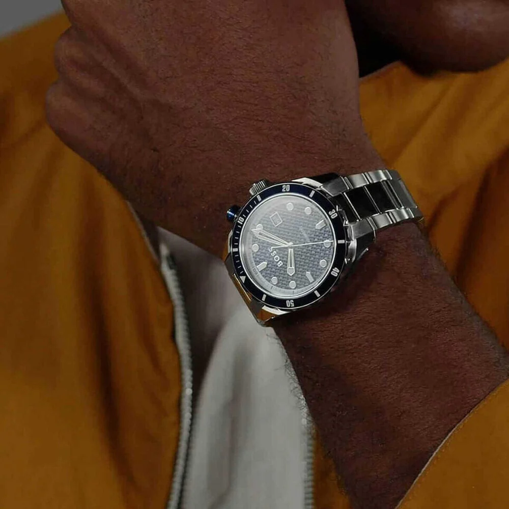 Boss Silver and Blue Bossmatic Round Mens Hybrid Automatic Watch - Image 3