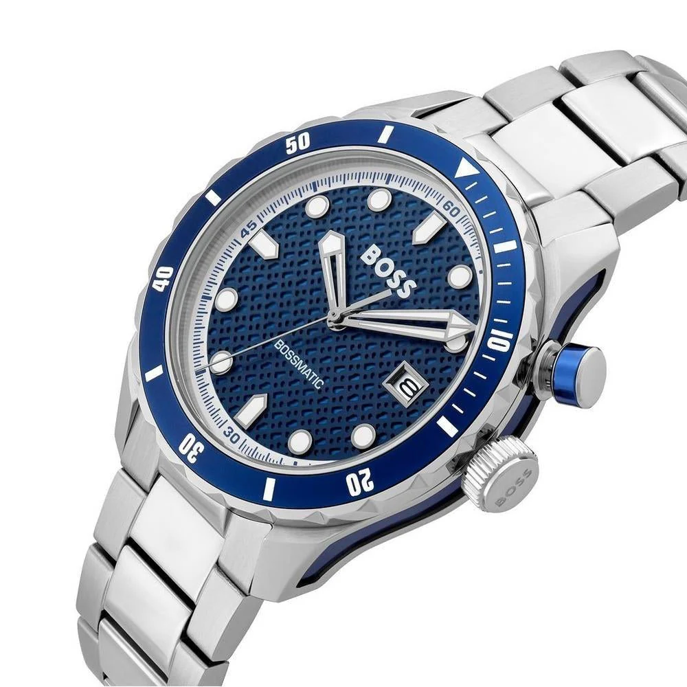 Boss Silver and Blue Bossmatic Round Mens Hybrid Automatic Watch - Image 4