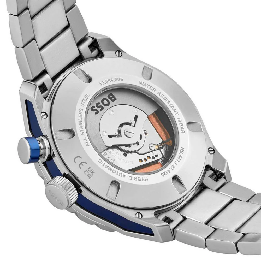 Boss Silver and Blue Bossmatic Round Mens Hybrid Automatic Watch - Image 6